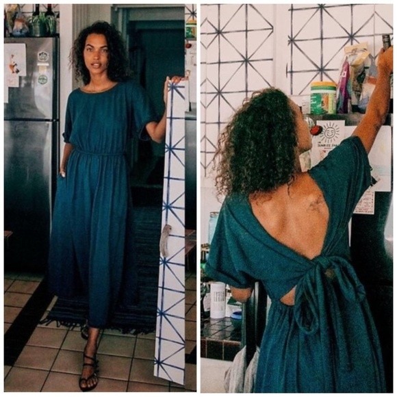 Free People Dresses & Skirts - FREE PEOPLE sorrento blue relaxed fit stretch waist midi dress